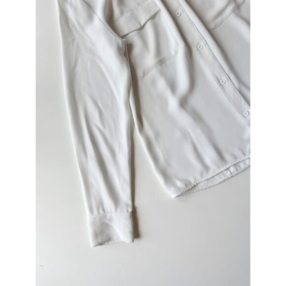 Aritzia BABATON White Matte Satin Front Pocket Button-Up Shirt, Size L - Picture 9 of 15